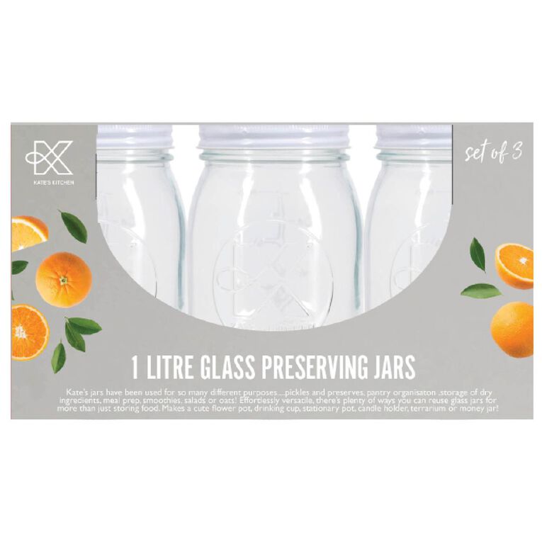 Kate's Kitchen Embossed Preserving Jar 3 Pack 1L, , hi-res