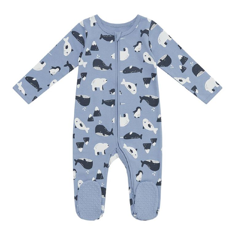 Young Original Babies' Zip-Thru Footed All-in-One, Blue Mid, hi-res