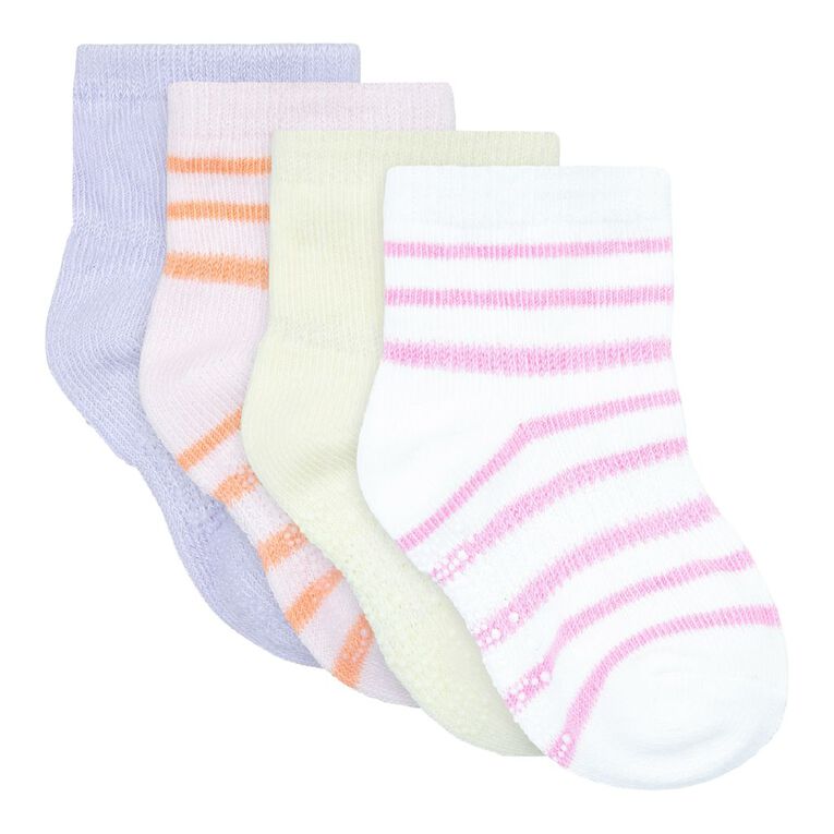 Underworks Infants' Stay On Crew Socks 4 Pack, Purple Light, hi-res