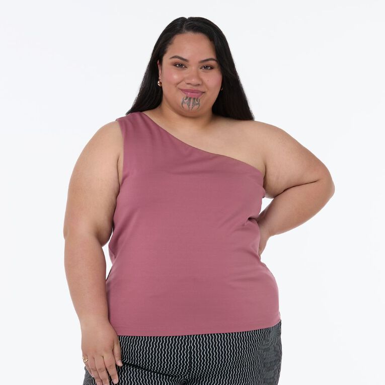 H&H Plus Women's Curve One Shoulder Tank, Pink Mid, hi-res