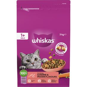 Whiskas Adult Dry Cat Food Sardine & Prawn Bag 3kg
