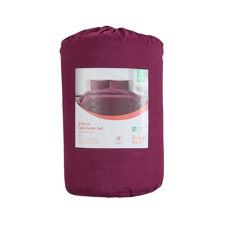 Living & Co Microfibre 3 Piece Comforter Set Purple Mid Queen, , hi-res