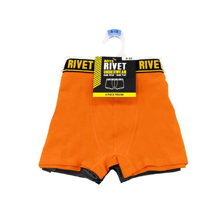 Rivet Boys' Trunks 4 Pack, Orange, hi-res