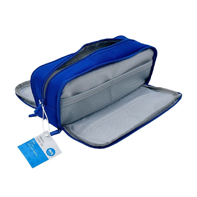 WS Pencil Case with 3 Zips Blue, , hi-res