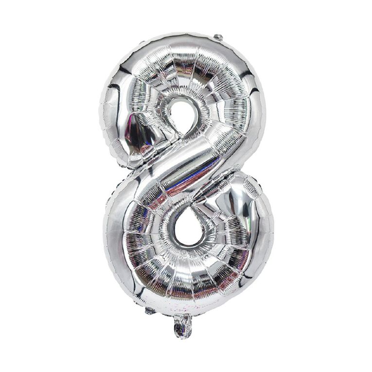 Party Inc Foil Balloon #8 Silver 35cm, , hi-res
