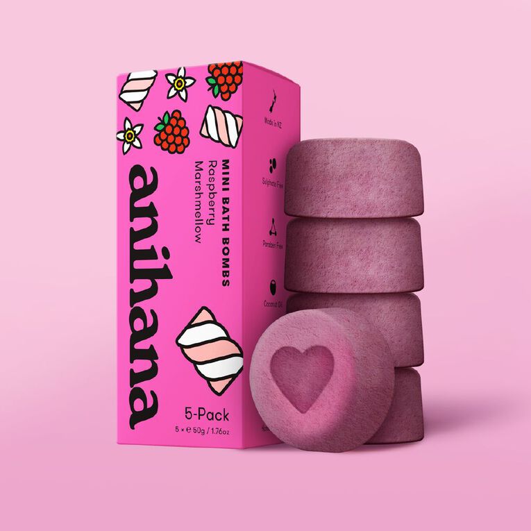 Anihana Mini Bath Bombs Raspberry Marshmellow 5 Pack, , hi-res