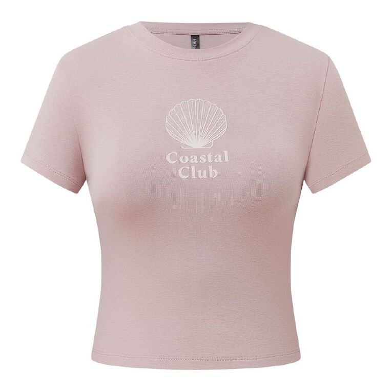 H&H Women's Short Sleeve Fine Rib Baby Crop Tee, Purple Light, hi-res