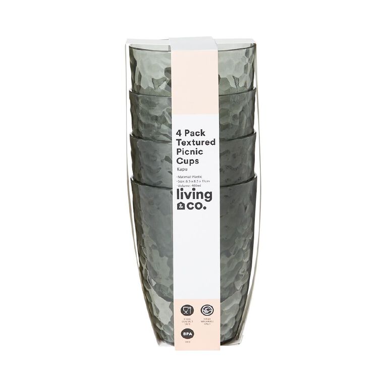 Living & Co Textured Picnic Cups 430ml Grey Light 4 Pack, , hi-res