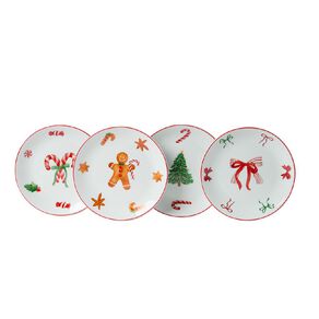Wonderland Home Merry Christmas Side Plates 4 Pack Set Assorted