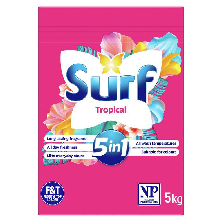 Surf Laundry Powder Front And Top Loader Tropical 5kg, , hi-res