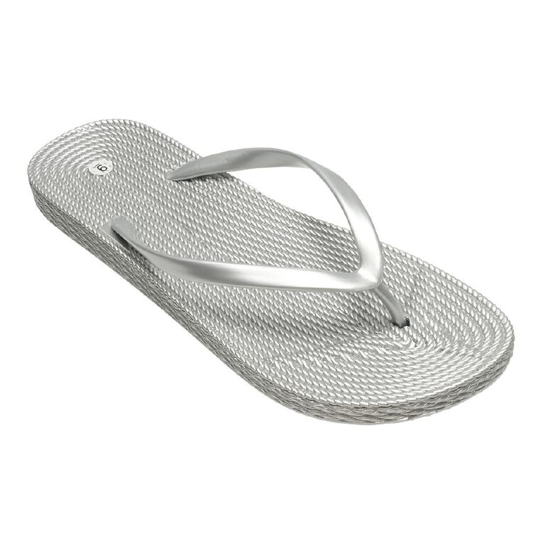 H&H Women's Plaited Jandals, Silver, hi-res