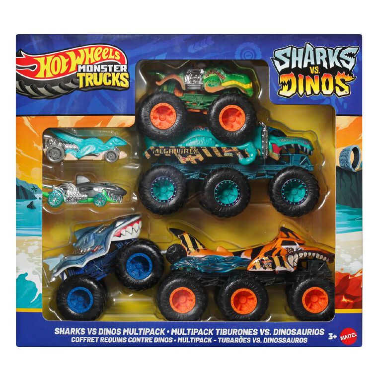 Hot Wheels Monster Trucks Sharks vs Dinos Vehicle Multipack, , hi-res