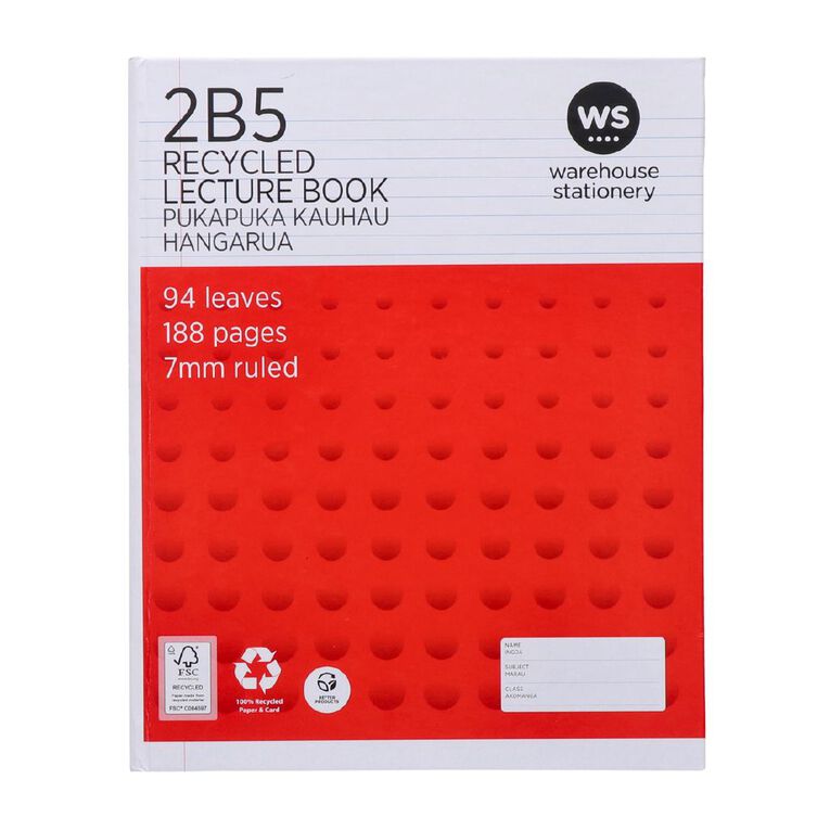 WS Lecture Book 2B5 7mm Ruled Hardcover 94 Leaf Red, , hi-res