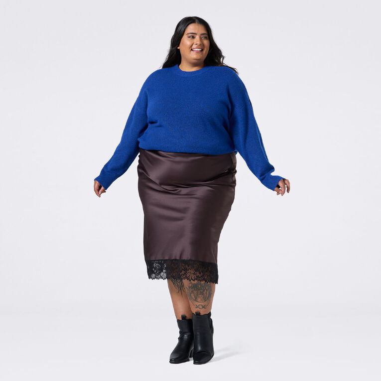 H&H Curve Women's Flully Crew Neck Cardi, Blue Mid, hi-res