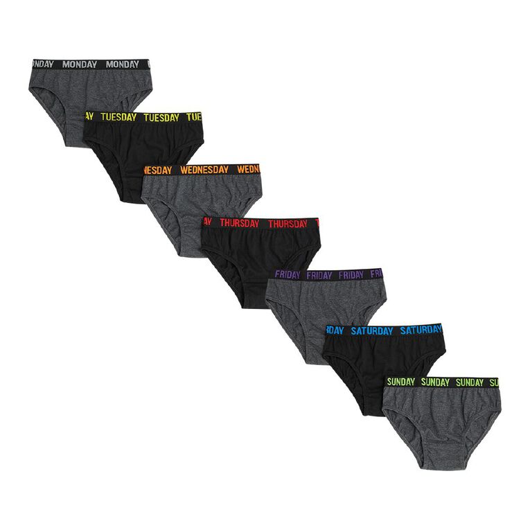 H&H Boys' Weekday Briefs 7 Pack, Black/Grey, hi-res
