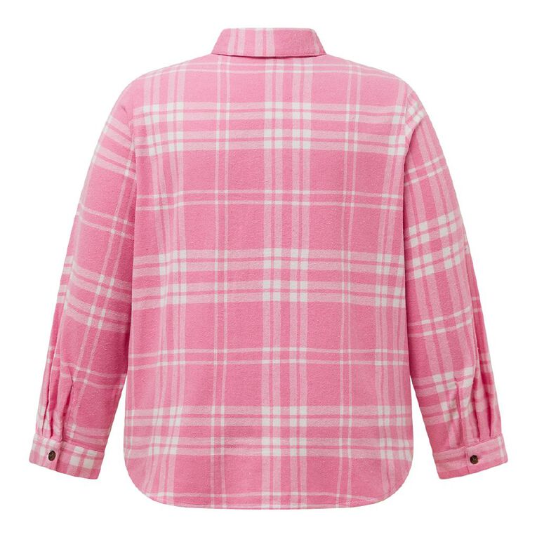 H&H Plus Women's Long Sleeve Flannel Shirt, Pink Light, hi-res