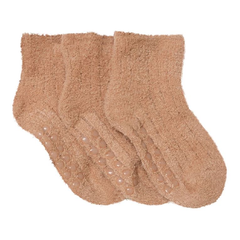 H&H Infants' Chenille Quarter Crew 3 Pack, Brown, hi-res