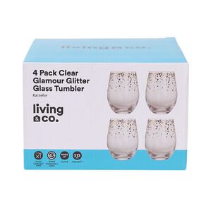 Living & Co Glamour Glitter Glass Tumblers Clear 4 Pack
