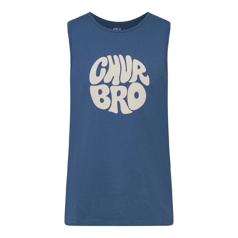 H&H Men's Graphic Print Singlet, Blue Mid, hi-res