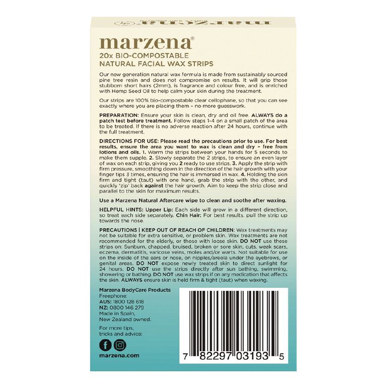 Marzena Marzena Facial Wax Strips 20 Pack The Warehouse