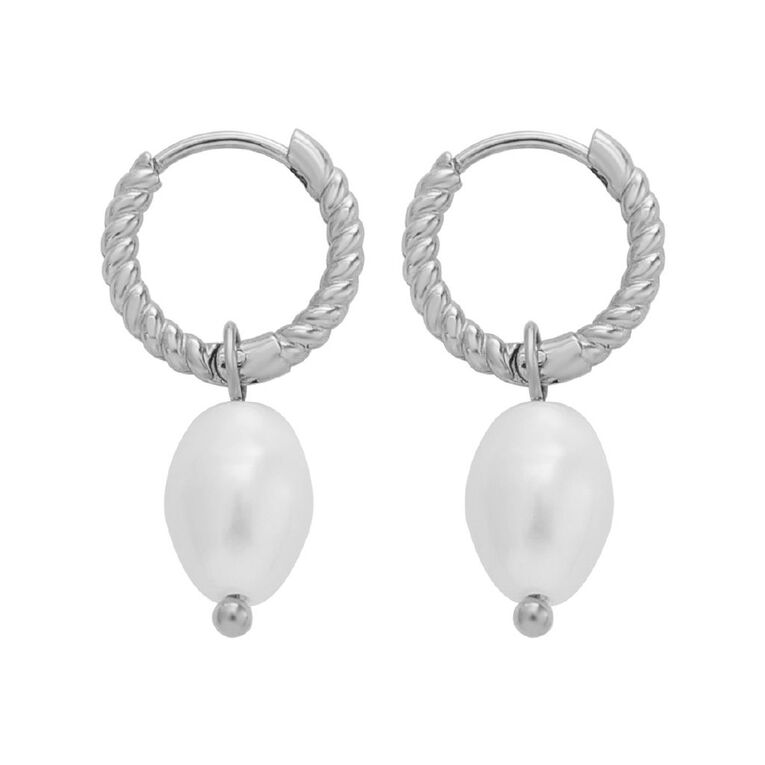 Waterproof Pearl Hoop Earrings, , hi-res