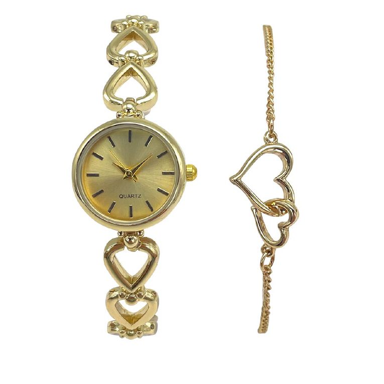 H&H Women's Heart Watch and Bracelet Set, , hi-res