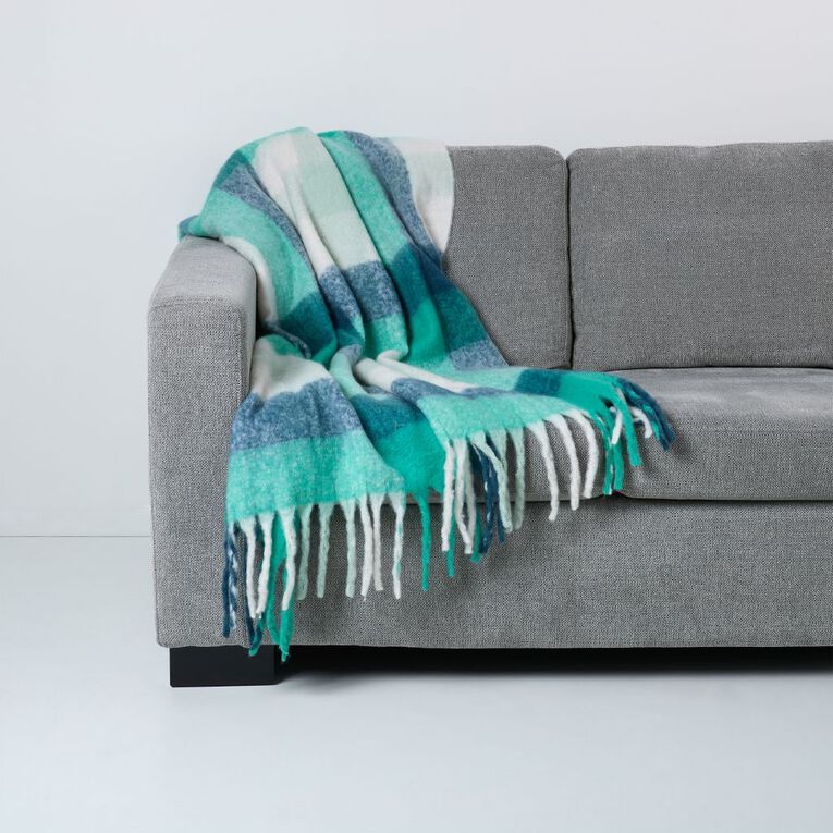 Living & Co Throw Faux Mohair Stripe Blue 127cm x 152cm, , hi-res