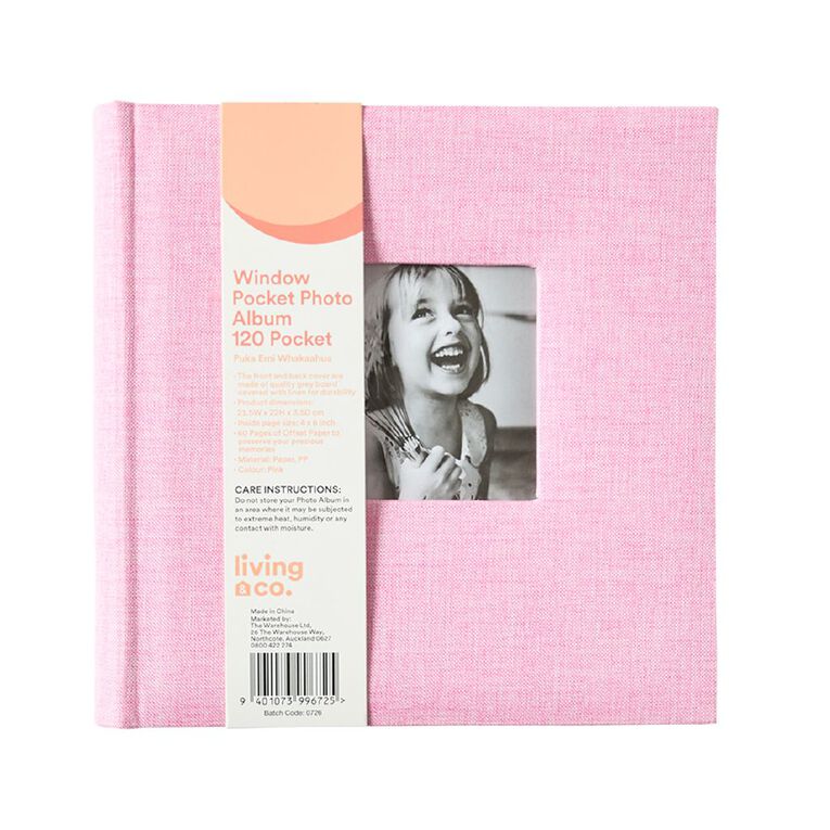 Living & Co Window Pocket Photo Album 120 Pocket Pink Light, , hi-res