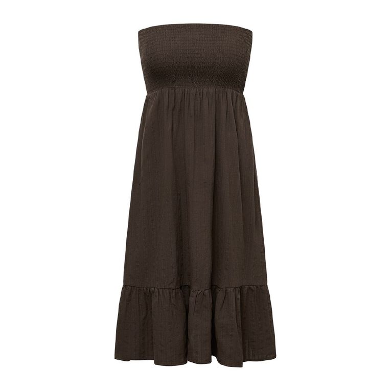 H&H Women's Shirred Waist Dobby Maxi, Brown Dark, hi-res