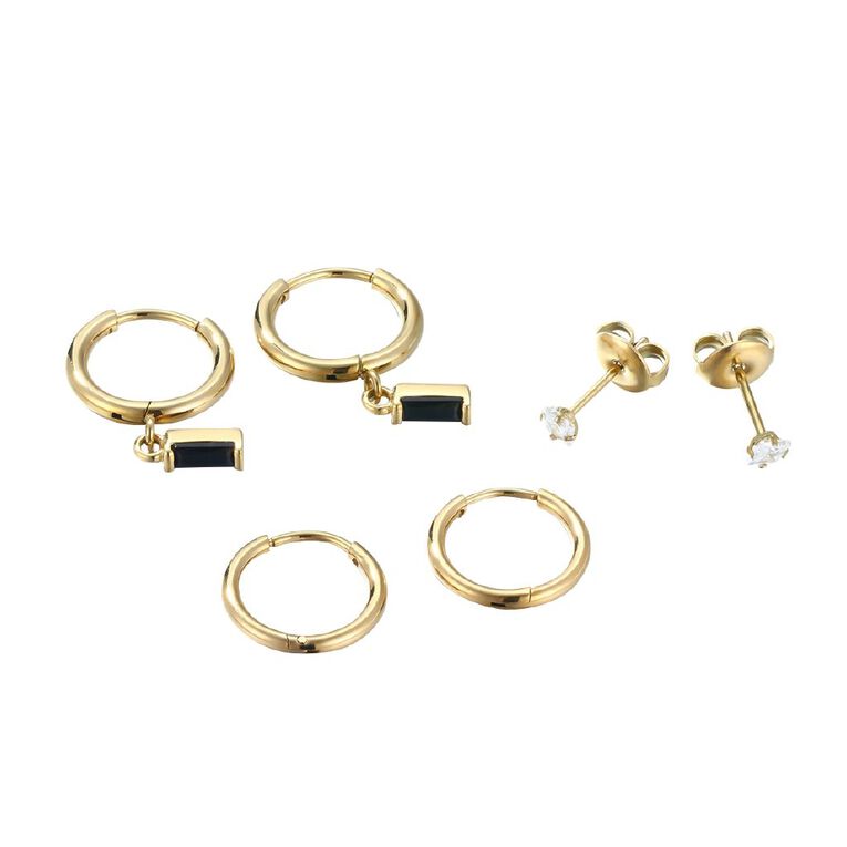 Waterproof Premium CZ Stud Sleeper Earrings 3 Pairs, , hi-res