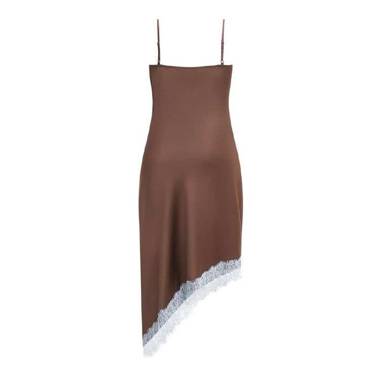 BRDRLESS Sarah Lace Trim Midi Dress, Brown Dark, hi-res