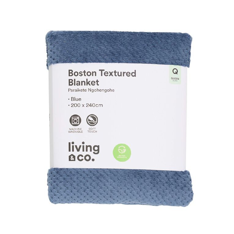 Living & Co Textured Boston Blanket Blue Queen, , hi-res