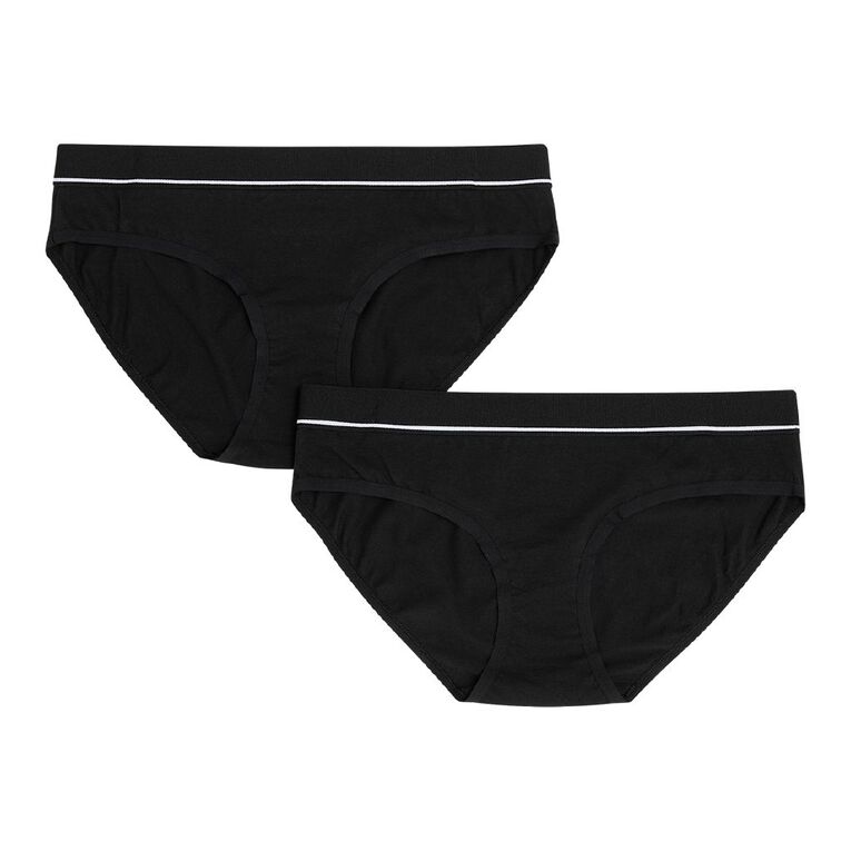 H&H Women's Basic Wide Band Bikini Briefs 2 Pack, Black, hi-res