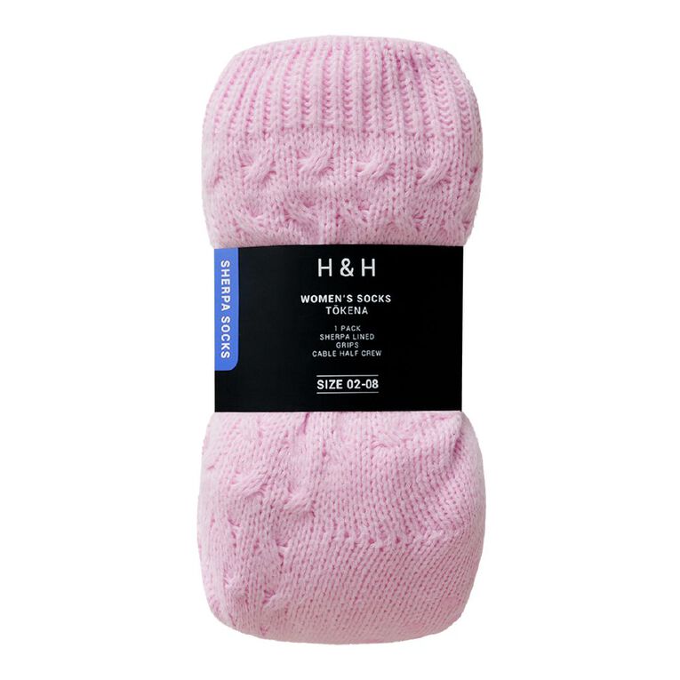 H&H Women's Sherpa Cable Half Crew Socks 1 Pack, Pink Light, hi-res