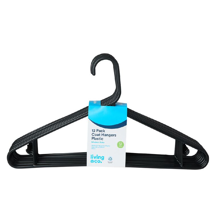Living & Co Coat Hangers Plastic Black 12 Pack, , hi-res