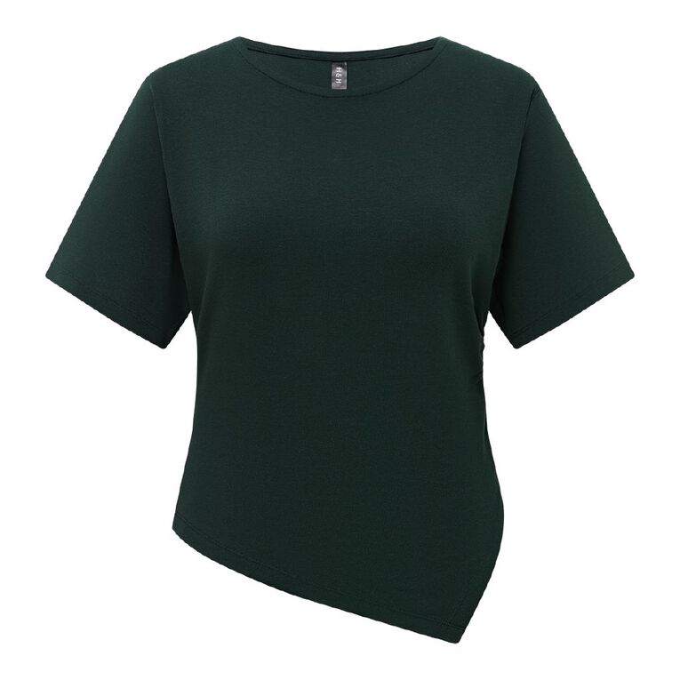 H&H Women's Short Sleeve Asymmetric Hem Tee, Green Dark, hi-res