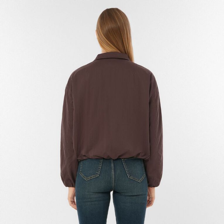 H&H Women's Nylon Funnel Neck Bomber Jacket, Brown Dark SPOTS, hi-res
