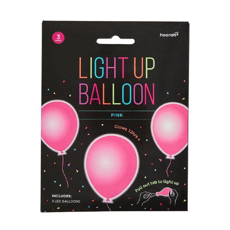 Hoorah Light Up Balloons Pink 3 Pack Pink, , hi-res