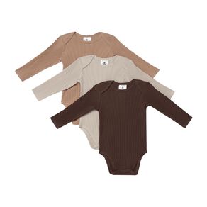Young Original Babies' Long Sleeve Rib Bodysuit 3 Pack