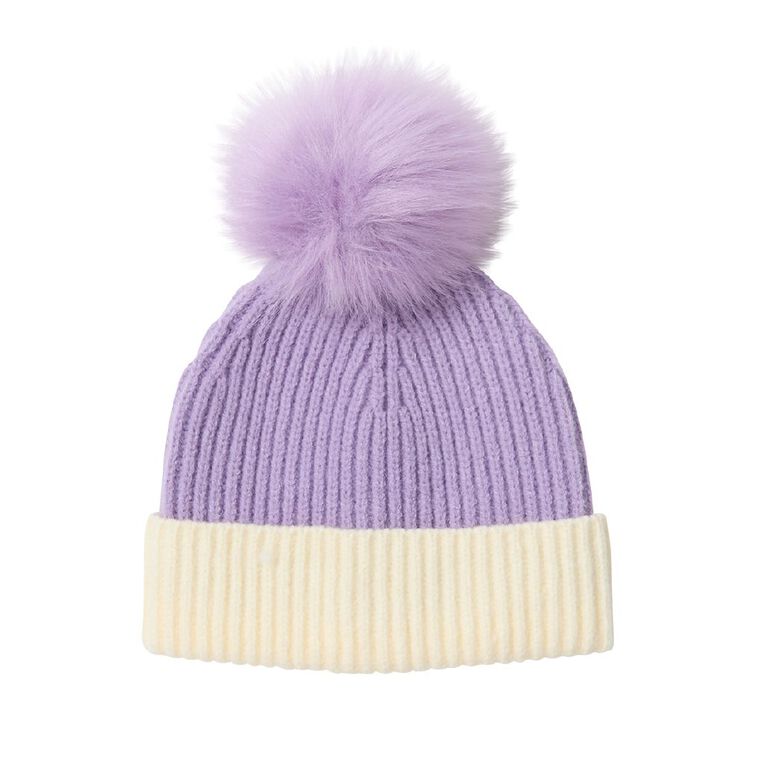 Young Original Kids Contrast Rib Beanie, Purple Light, hi-res