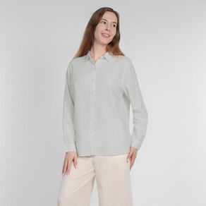 H&H Women's Long Sleeve Essential Linen Blend Shirt