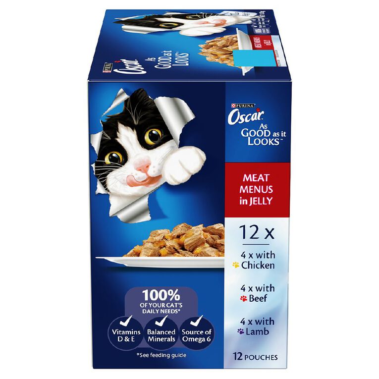 Oscar Adult Meat Menus Jelly Wet Cat Food Pouch 12 x 85g, , hi-res