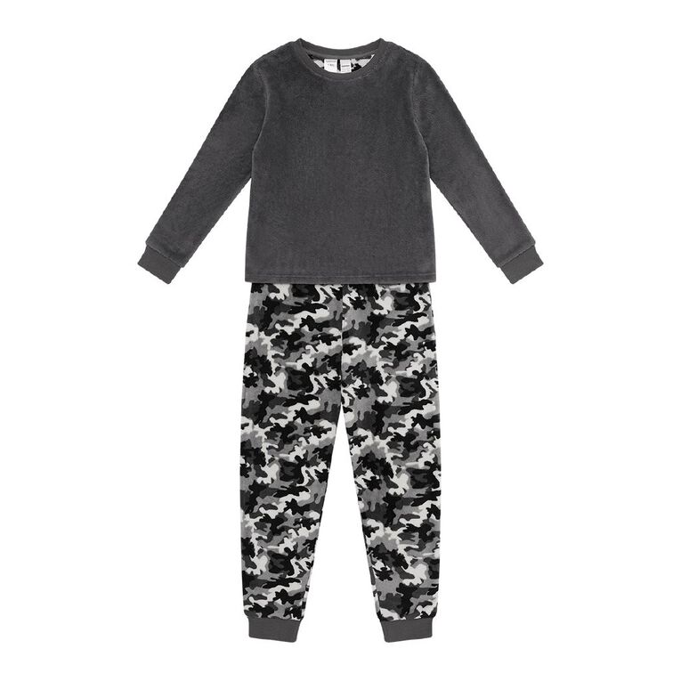 H&H Boys' Coral Fleece Pyjama Set, Grey Dark, hi-res