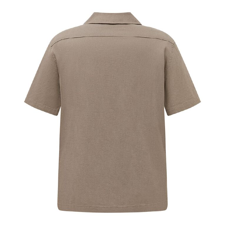 H&H Men's Short Sleeve Cotton Linen Shirt, Brown Mid, hi-res