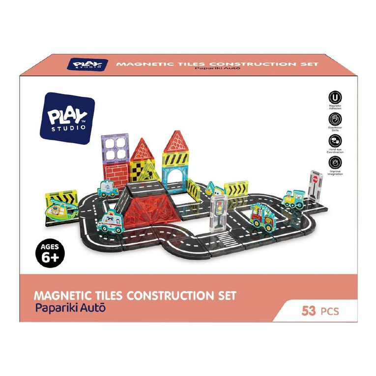 Play Studio Construction Magnetic Tile Set 53 Pieces, , hi-res