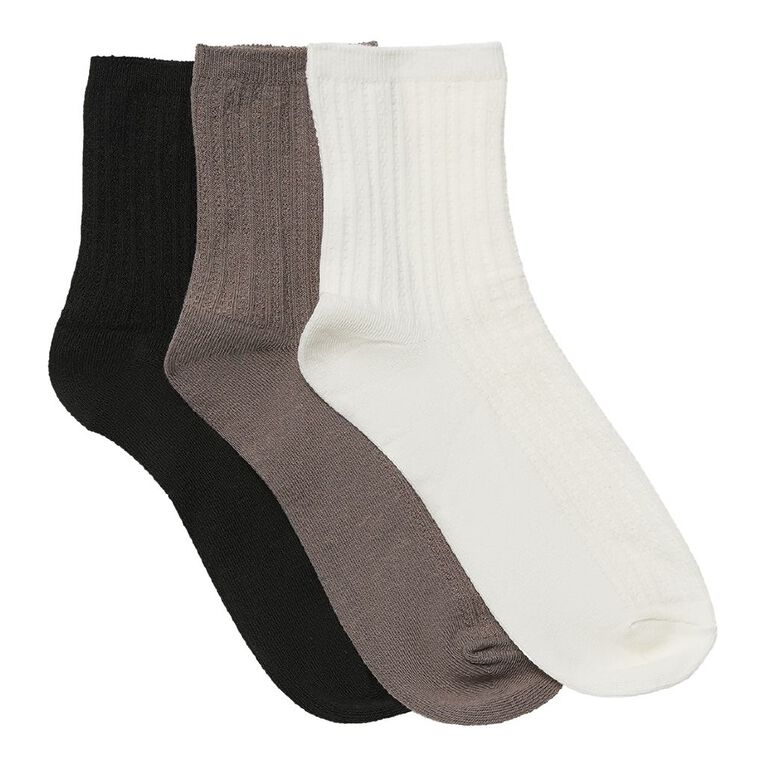 H&H Women's Cable Jacquard Quarter Crew Socks 3 Pack, Cream, hi-res