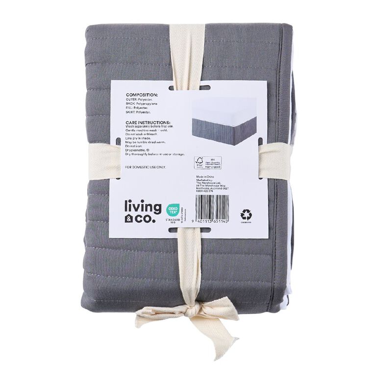 Living & Co Valance Quilted Bed Wrap Grey Queen, , hi-res