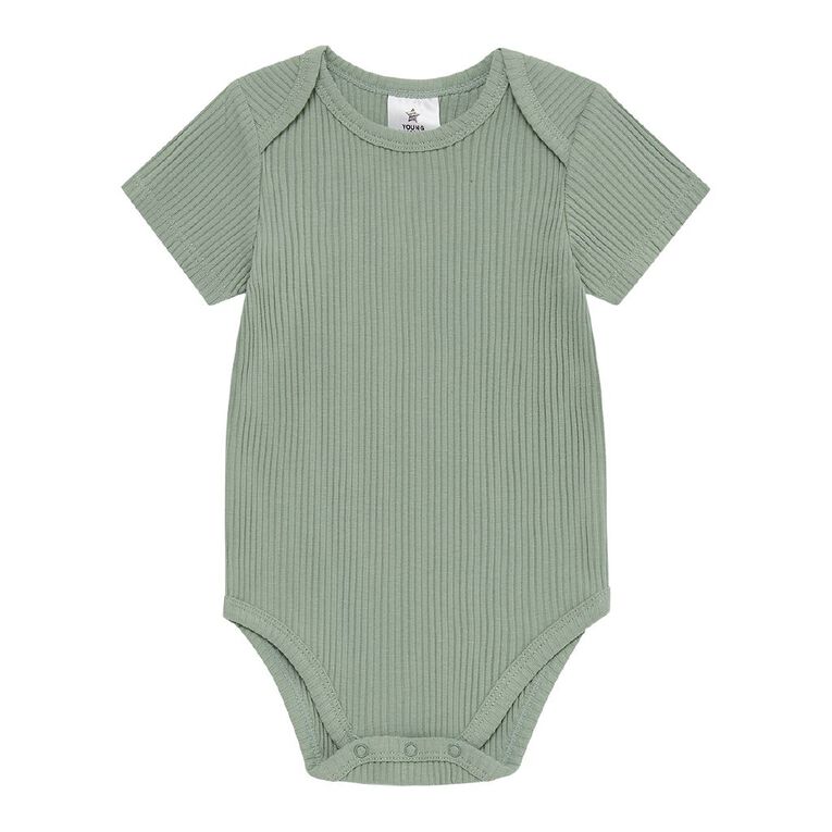Young Original Babies' Short Sleeve Rib Bodysuit 3 Pack, Green Mid, hi-res