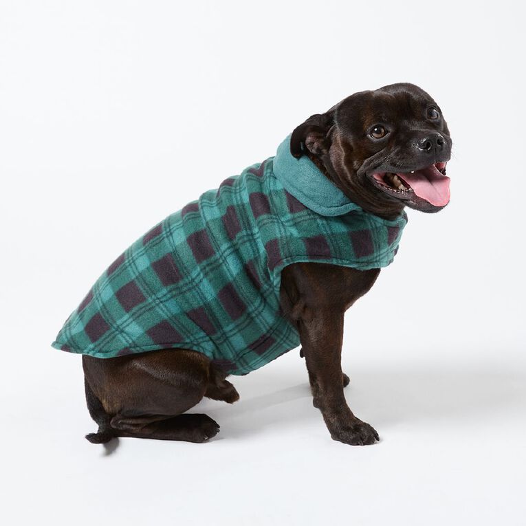Petzone Fleece Pet Jacket Check Green Large, , hi-res