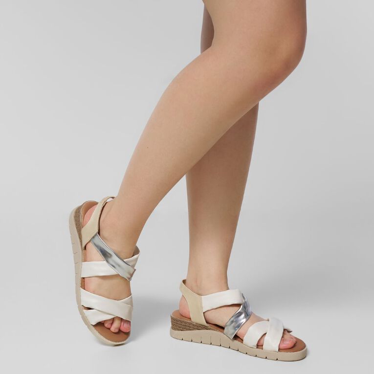 H&H Women's Strappy Comfort Sandals, White/Silver, hi-res